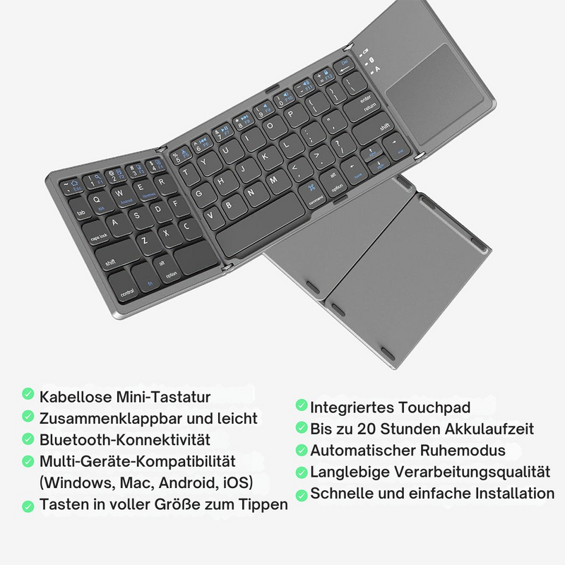 Mini Bluetooth Toetsenbord | Compact, Opvouwbaar & Draagbaar | Inclusief Touchpad