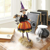 Halloween Heks Beeldje | Handgemaakt Resin | Mossige Standaard | 46 cm Hoog