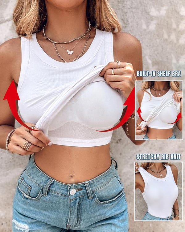 Dames Tanktop met Ingebouwde Beha | Naadloze Ondersteuning | Ribstructuur & Slim Fit