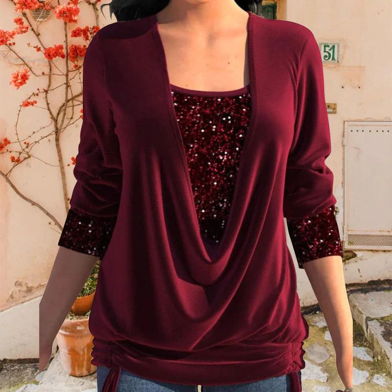 Helga™ Lange mouwen pailletten shirt