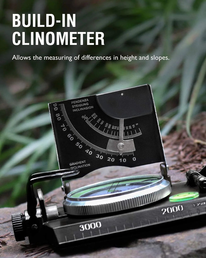 Militaire Kompas | Waterdicht | Clinometer & 360° Richtingschaal | Aluminium Legergroen