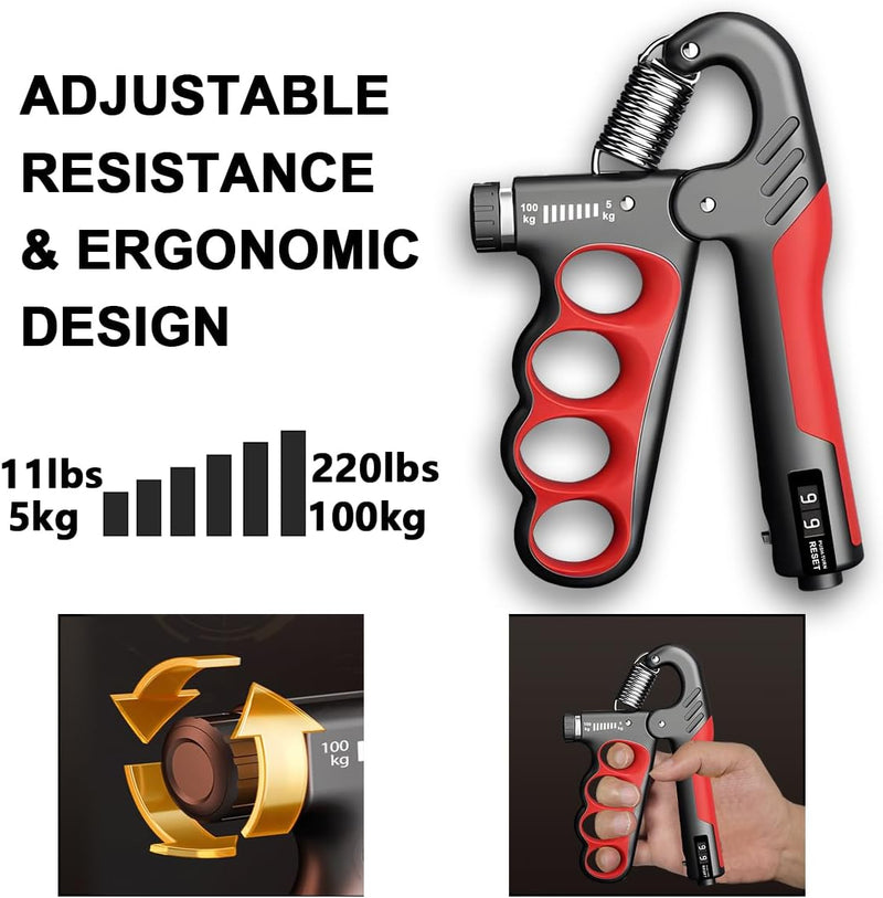 Handknijper met Teller | Verstelbare Weerstand 5–100KG | GripCore™