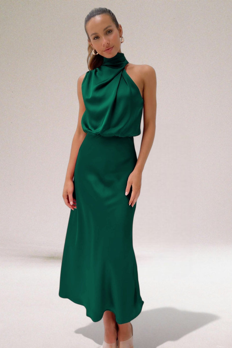 Aveline – Elegant satijnen halter-maxi-jurk voor dames