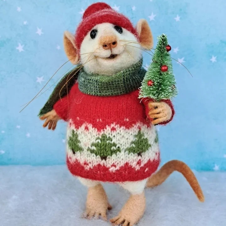 Kerst Ornament | Handgemaakte Viltmuis | Duurzaam & Decoratief