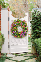 Lente Zomer Krans | Handgemaakt | Boterbloemen in Roze, Paars & Geel | Eucalyptus Groen | 43 cm