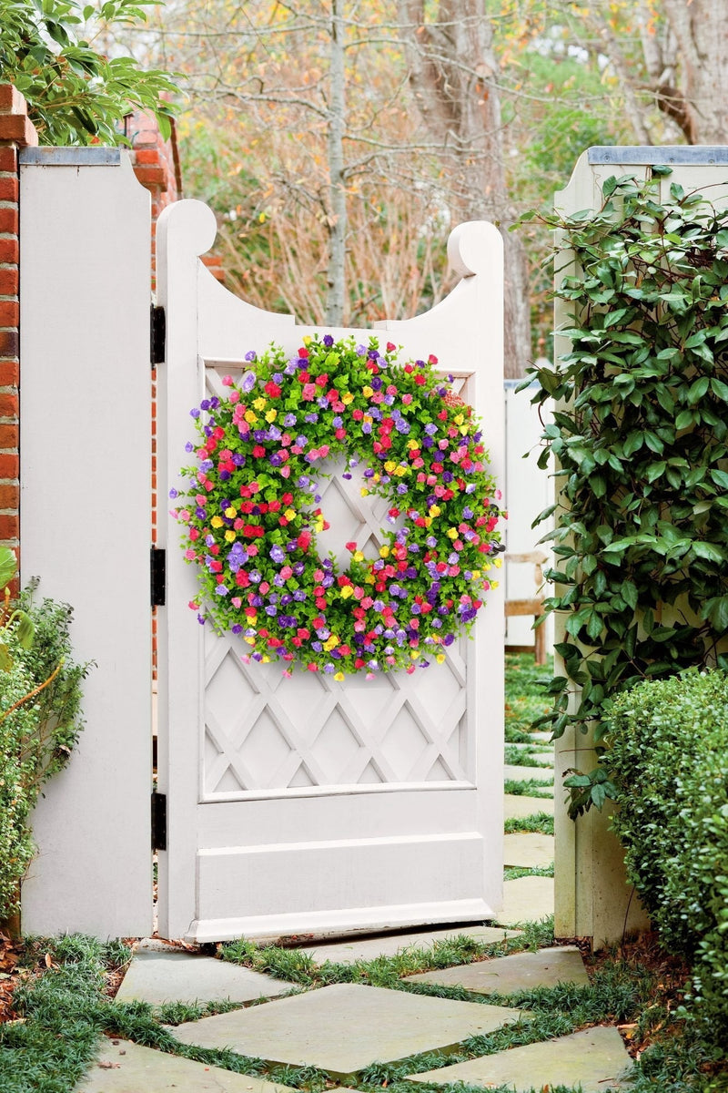 Lente Zomer Krans | Handgemaakt | Boterbloemen in Roze, Paars & Geel | Eucalyptus Groen | 43 cm