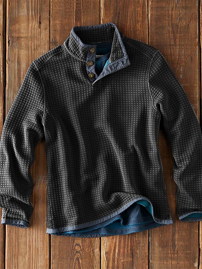 Heren Casual Overhemd | Losse Pasvorm | Opstaande Kraag | Lange Mouw