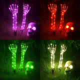 Halloween Tuinverlichting | Glow-in-the-Dark Schedel met Handen | 8 Lichtstanden | Weerbestendig