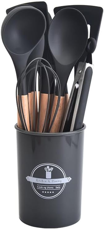 Siliconen Kookgerei Set | Hittebestendig | Houten Handvatten | 12-delig