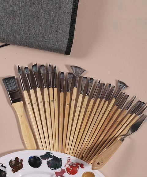 Professionele Verfkwasten Set 24-delig | Houten Handvat | Inclusief Paletmes