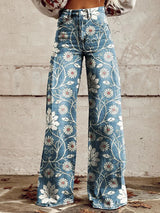 RetroFlow™ Casual broek met wijde pijpen en vintage print