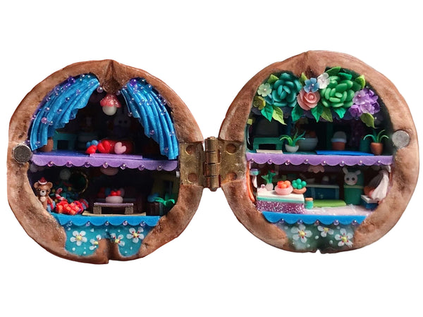 Miniatuur Huisje Cadeau | Handgemaakt uit Walnootschelp | Met Verlichting & Cadeauverpakking