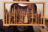Houten Wanddecoratie Boslandschap | 7 Laags 3D Laser Cut Kunstwerk | Met Vos & Schaduweffect
