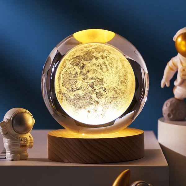 3D kristallen bol zonnestelsel | Lasergravure | Optioneel met LED-lichtbasis & geschenkdoos