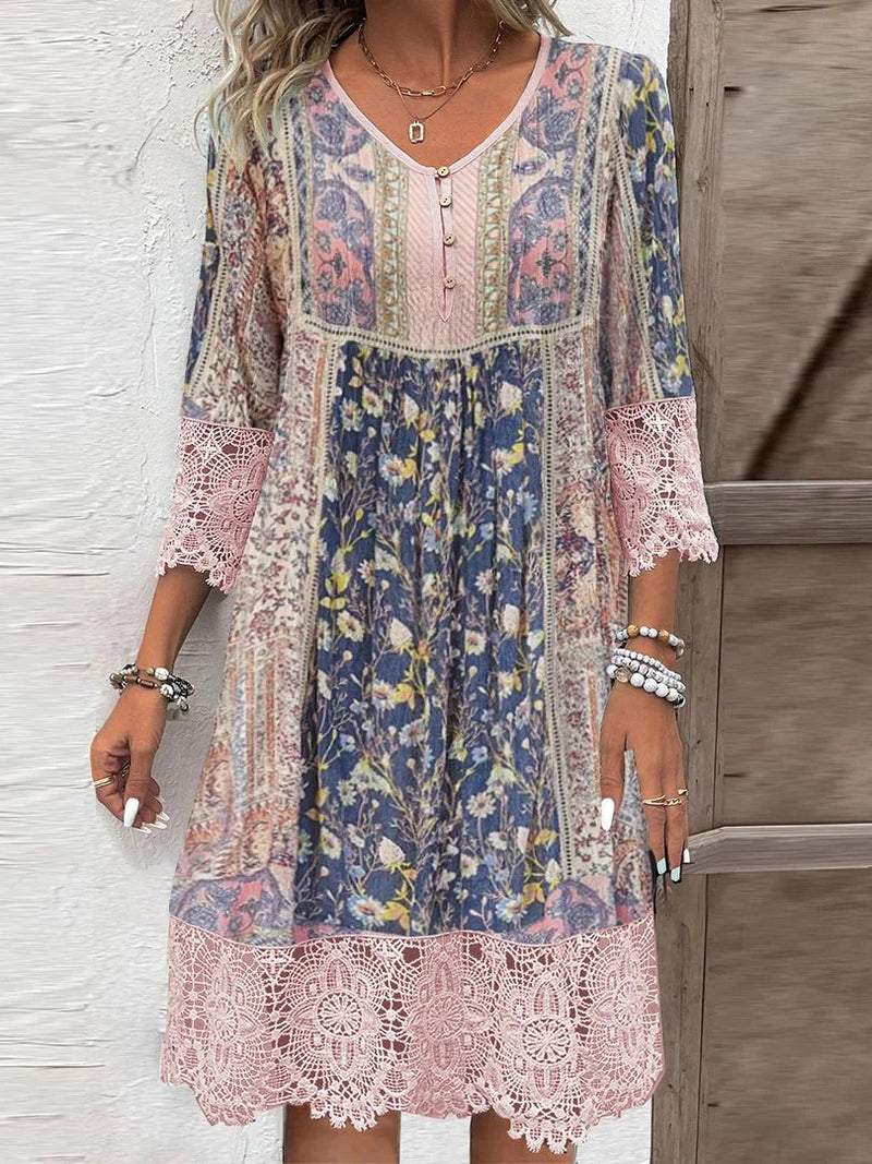 Bianca™ | Vintage-Print Jurk met Retro-Glamour en Elegante Pasvorm