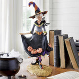 Halloween Heks Beeldje | Handgemaakt Resin | Mossige Standaard | 46 cm Hoog