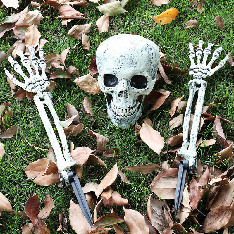 Halloween Tuinverlichting | Glow-in-the-Dark Schedel met Handen | 8 Lichtstanden | Weerbestendig