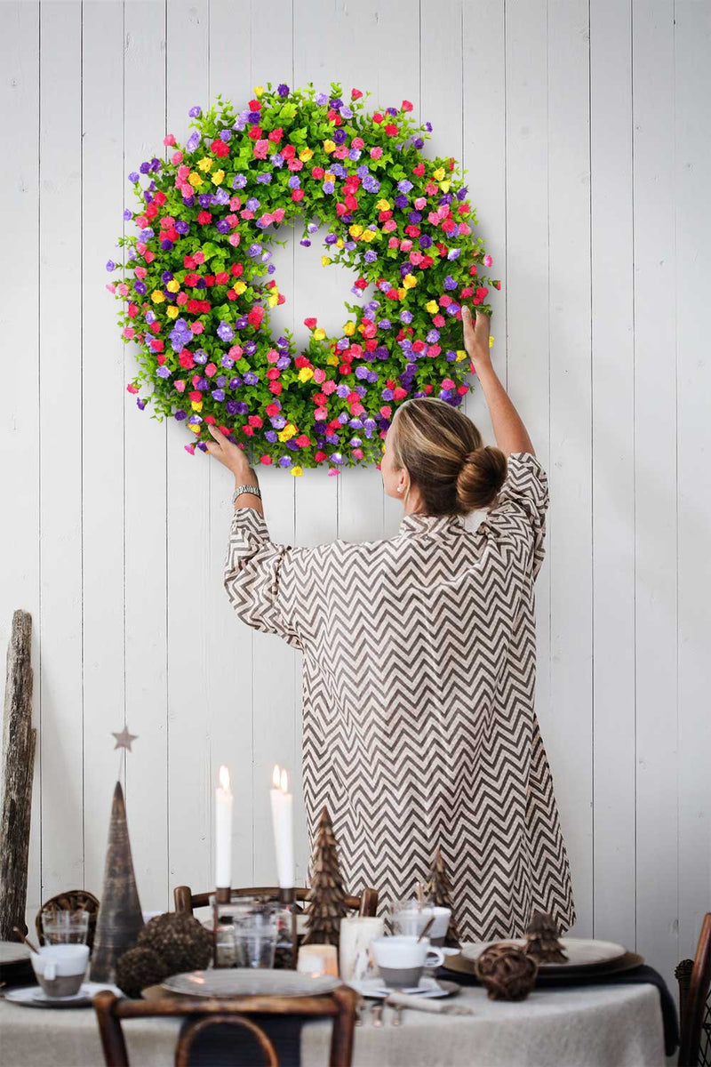 Lente Zomer Krans | Handgemaakt | Boterbloemen in Roze, Paars & Geel | Eucalyptus Groen | 43 cm