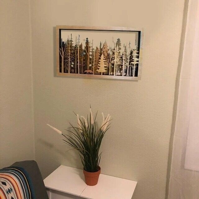 Houten Wanddecoratie Boslandschap | 7 Laags 3D Laser Cut Kunstwerk | Met Vos & Schaduweffect