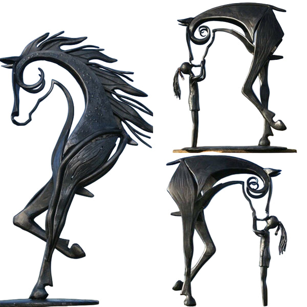 Metalen Paardensculptuur | Handgemaakt Tuinbeeld | Weerbestendig | 50×50×15 cm