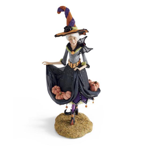 Halloween Heks Beeldje | Handgemaakt Resin | Mossige Standaard | 46 cm Hoog