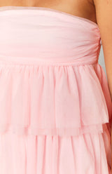Dames Mini Jurk | Strapless | Roze | Ruches & Gelaagd Design