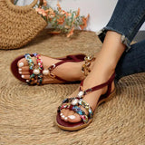 Damen Boho Perlen Slip Auf Sandalen | Bequeme