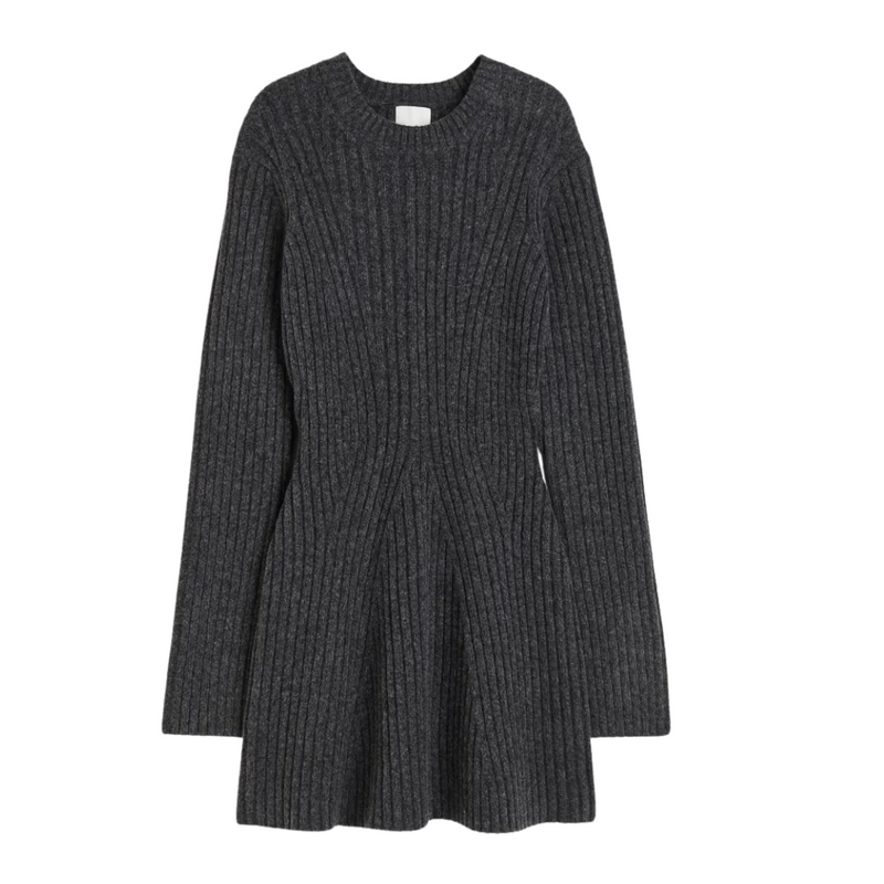 Dames Ribgebreide Jurk | Ronde Hals | Lange Mouwen | Slanke Pasvorm