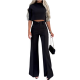 Dames Jasje & Rechte Hoge Taille Broek Set | Effen Kleur | Chic & Comfortabel