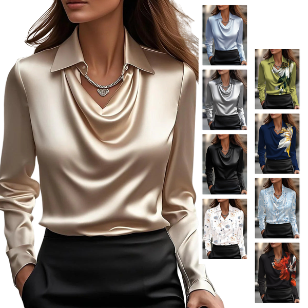Kyra Satijnen Blouse | Elegant & Dagelijks Draagbaar | Champagnekleur | Vloeiende Stof