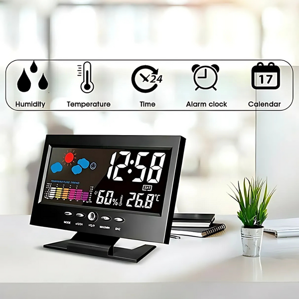 Digitale Weerstation Klok | LCD Display | Temperatuur & Luchtvochtigheid | Alarmfunctie
