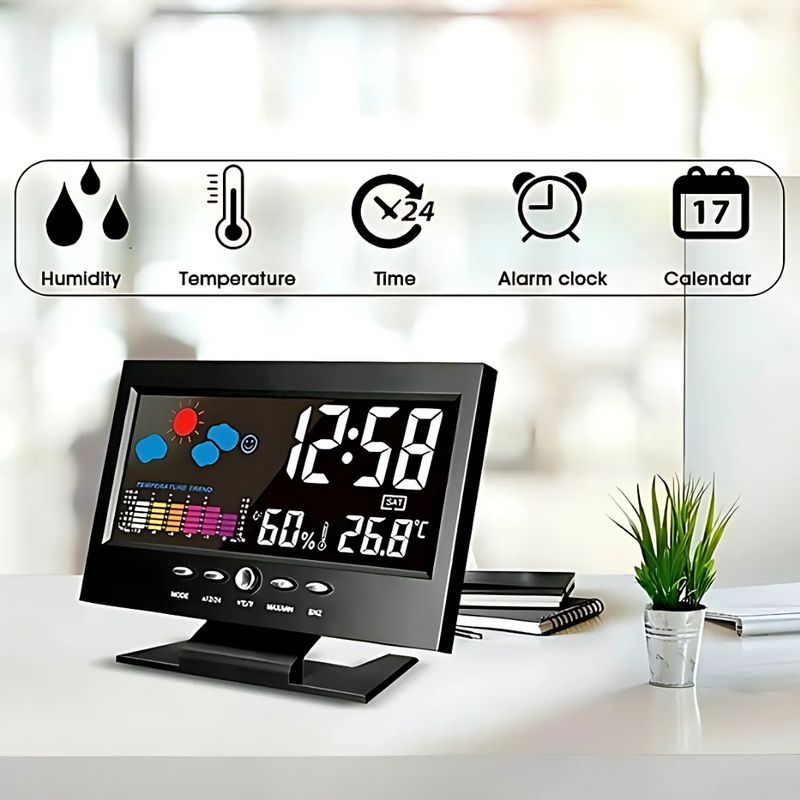Digitale Weerstation Klok | LCD Display | Temperatuur & Luchtvochtigheid | Alarmfunctie