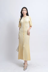 Dora™ | Dames Gebreide Midi-Jurk | Elegant met Knoopsluiting en Uitlopende Korte Mouwen