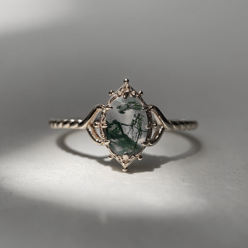 Dames Ring | Eeuwig Liefdessymbool | Natuurlijke Mosagaat | Verguld 925 Zilver