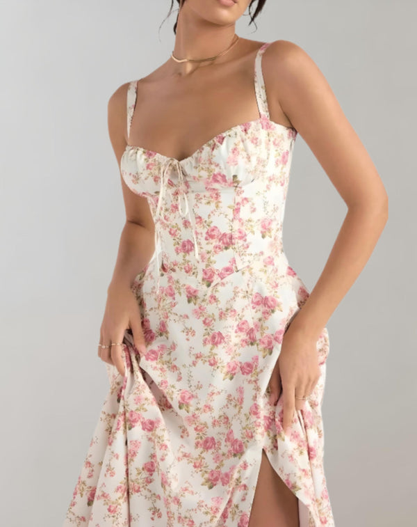 Midi-jurk met korsett en bloemenpatroon
