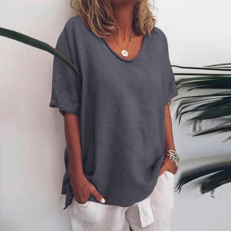 Klassieke blouse met een relaxte pasvorm voor dames | korte mouw