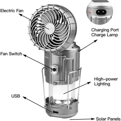 LED Campinglantaarn met Ventilator | Oplaadbaar | Zonne-energie | Powerbank