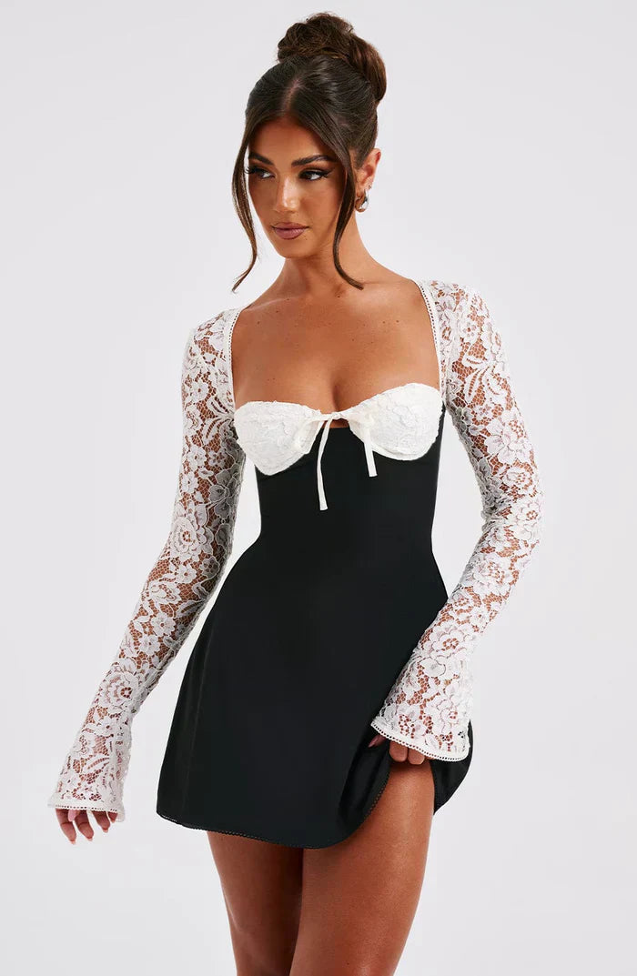 Alexa™ | Dames Sexy Mini Bustier Jurk | Kanten Mouwen