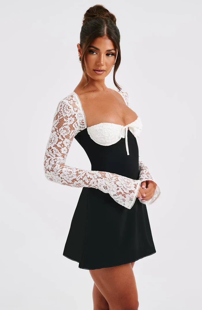 Alexa™ | Dames Sexy Mini Bustier Jurk | Kanten Mouwen