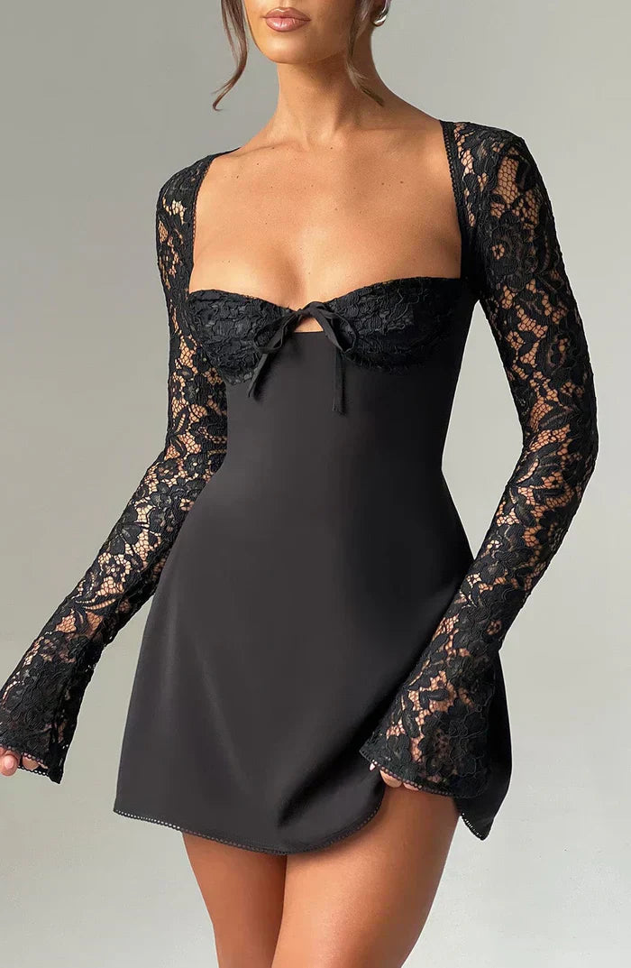 Alexa™ | Dames Sexy Mini Bustier Jurk | Kanten Mouwen