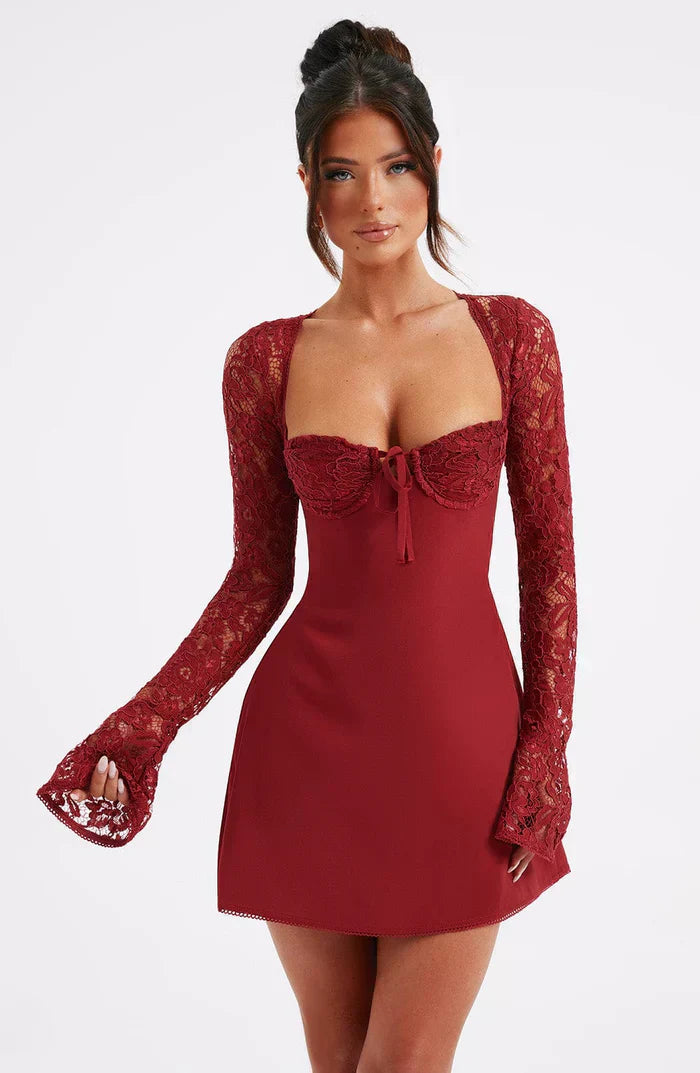 Alexa™ | Dames Sexy Mini Bustier Jurk | Kanten Mouwen