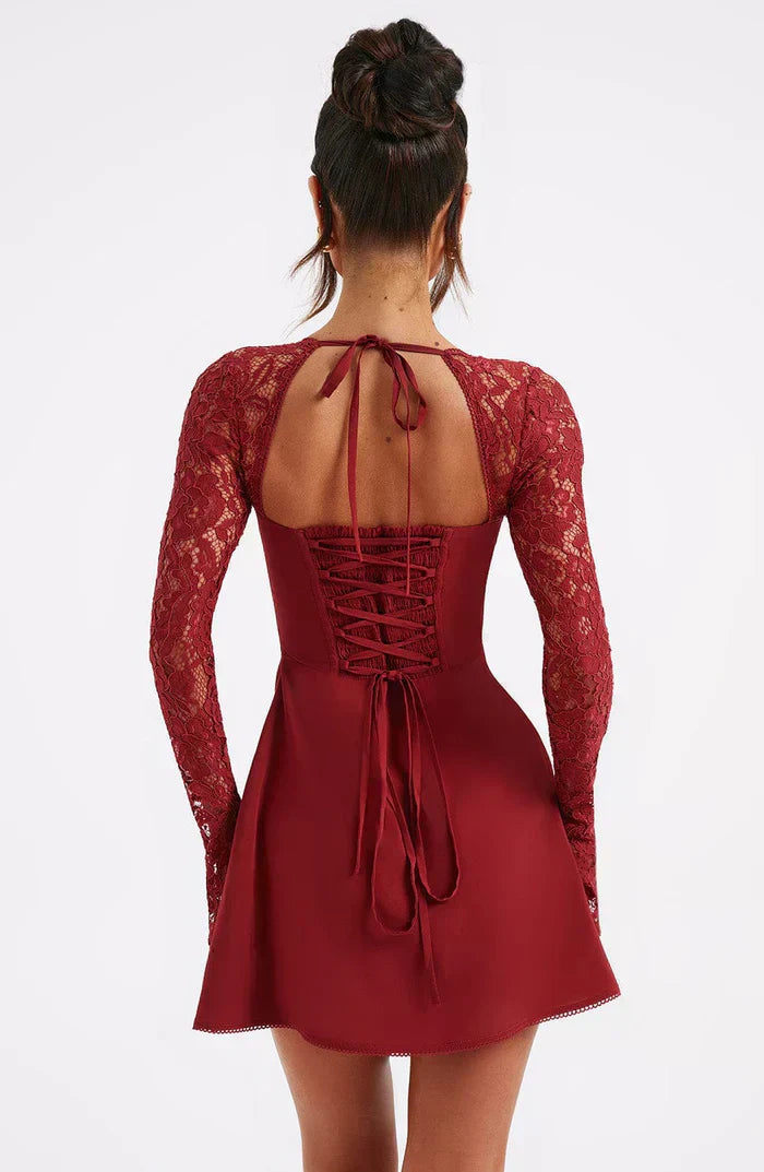 Alexa™ | Dames Sexy Mini Bustier Jurk | Kanten Mouwen