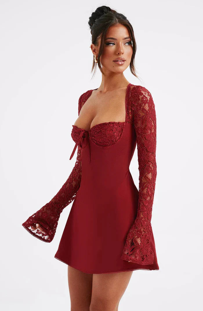 Alexa™ | Dames Sexy Mini Bustier Jurk | Kanten Mouwen