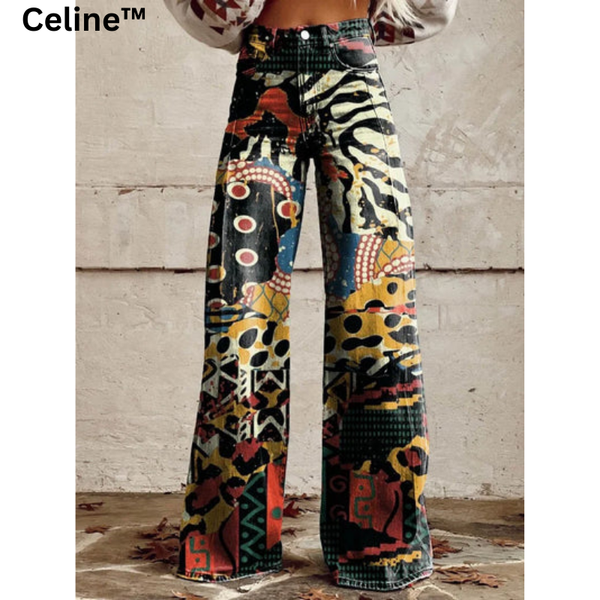 Celine™ Wijde pijpen broek met kleurenprint