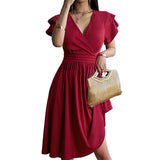 Eleganza™ – Dames midi jurk met V-hals voor elegante gelegenheden