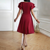 Eleganza™ – Dames midi jurk met V-hals voor elegante gelegenheden