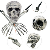 Halloween Tuinverlichting | Glow-in-the-Dark Schedel met Handen | 8 Lichtstanden | Weerbestendig