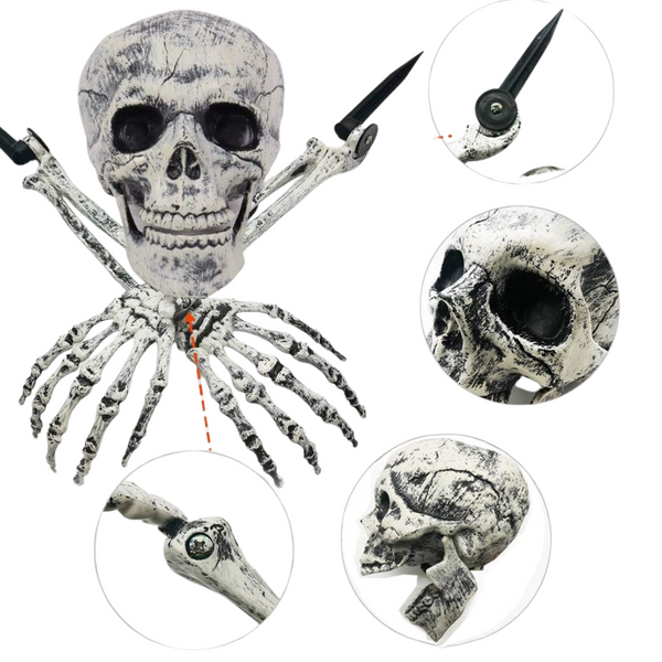 Halloween Tuinverlichting | Glow-in-the-Dark Schedel met Handen | 8 Lichtstanden | Weerbestendig