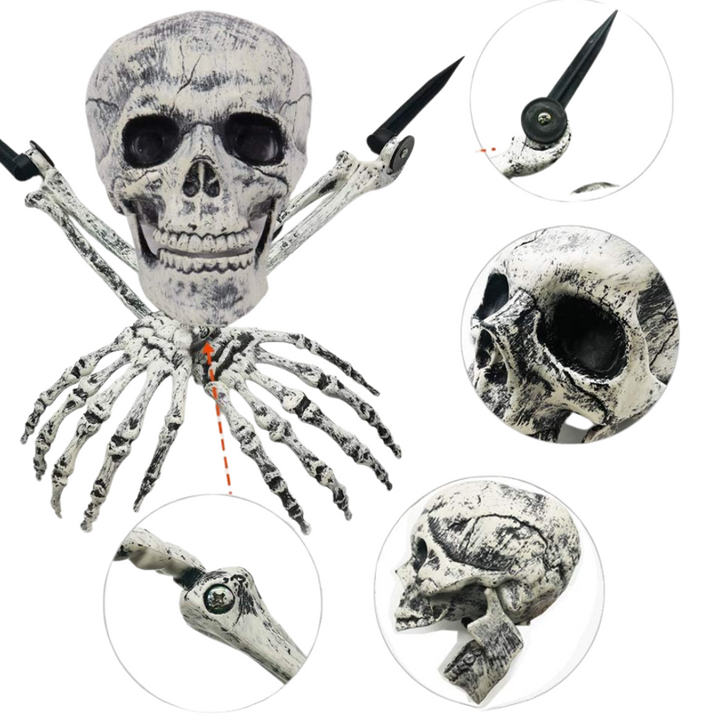 Halloween Tuinverlichting | Glow-in-the-Dark Schedel met Handen | 8 Lichtstanden | Weerbestendig