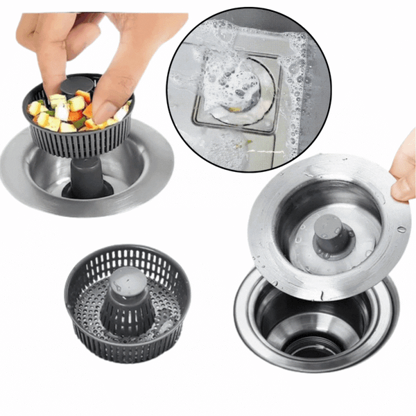 Afvoerzeef | 3-in-1 Stopper en Filter | RVS en ABS | Anti-Verstopping & Geurcontrole